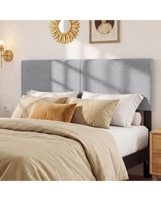 Upholstered Headboard Queen/Full Size Vertical Quilted Linen Fabric Bed Frame Mount Panel-Gray - Gray - Headboards