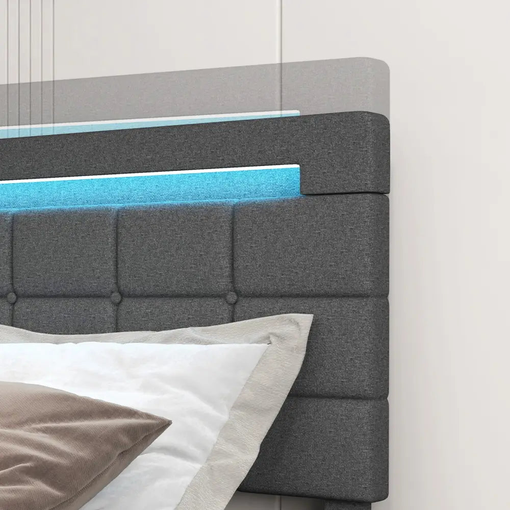 Upholstered LED Bed Frame with Headboard and 4 Drawers-Full Size - Gray - Simple Bed Frame