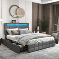 Upholstered LED Bed Frame with Headboard and 4 Drawers-Full Size - Gray - Simple Bed Frame