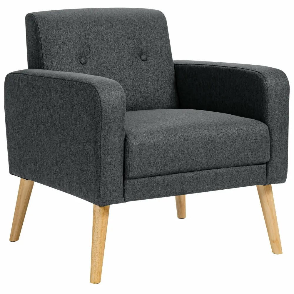 Upholstered Linen Fabric Accent Chair with Stable Rubber Wood Legs-Gray - Gray - Accent Chairs