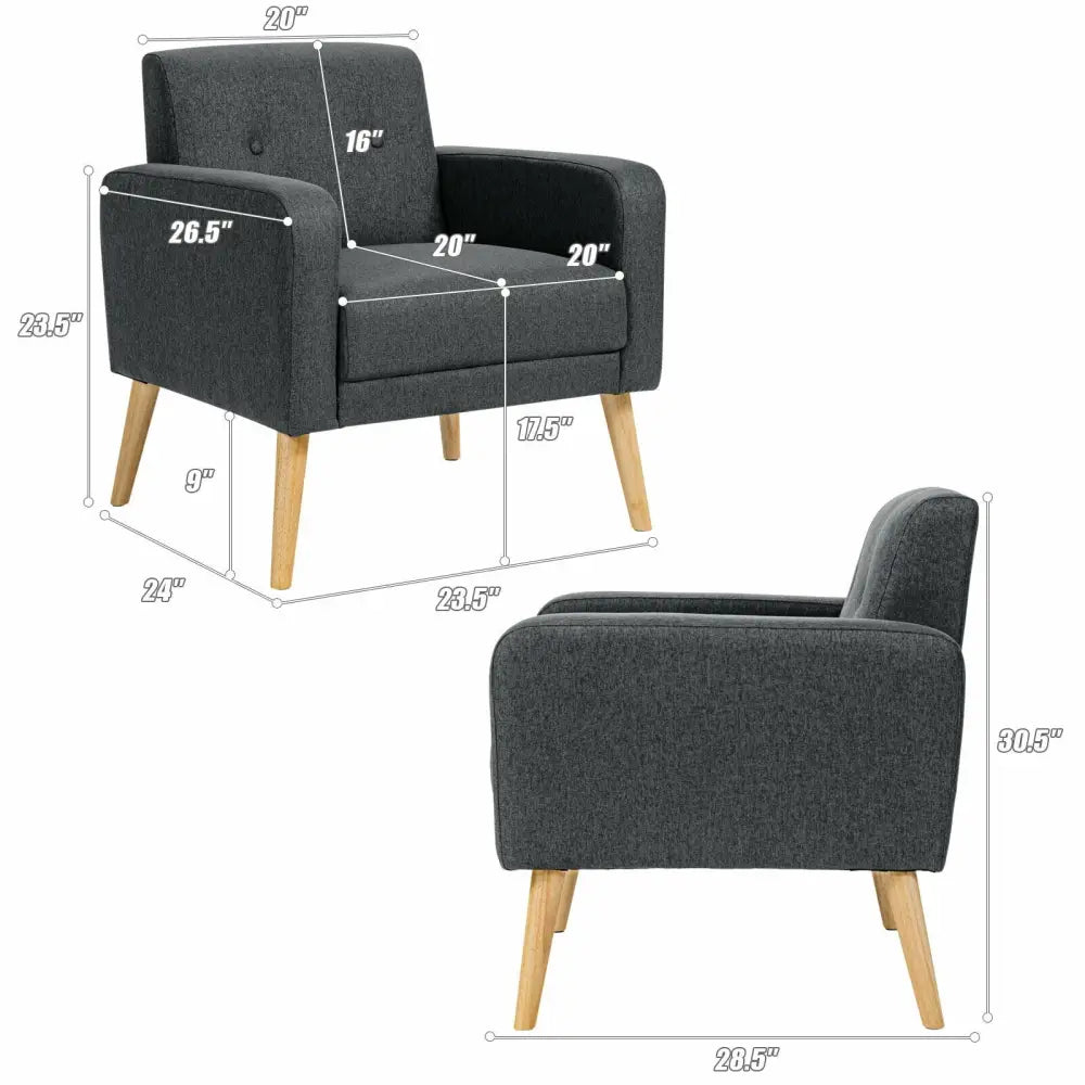 Upholstered Linen Fabric Accent Chair with Stable Rubber Wood Legs-Gray - Gray - Accent Chairs