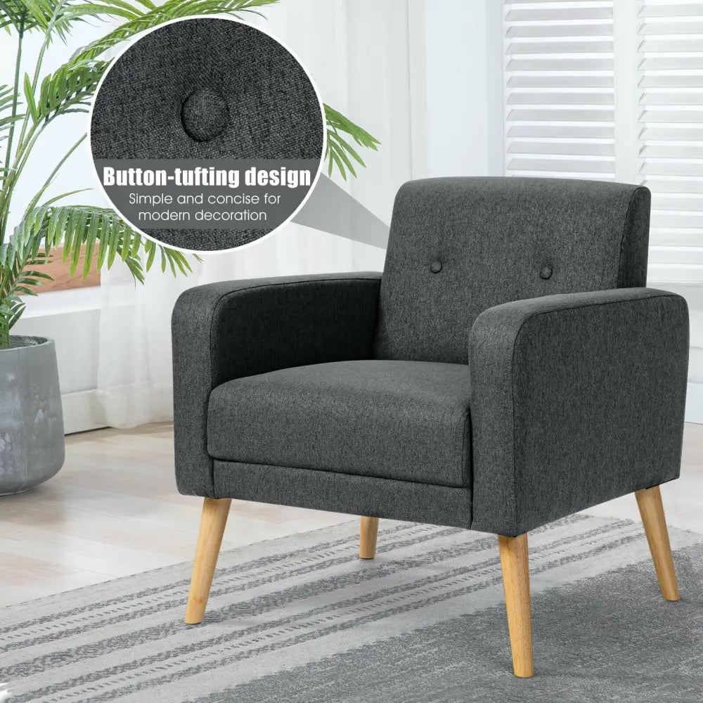 Upholstered Linen Fabric Accent Chair with Stable Rubber Wood Legs-Gray - Gray - Accent Chairs