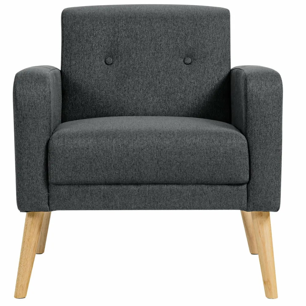 Upholstered Linen Fabric Accent Chair with Stable Rubber Wood Legs-Gray - Gray - Accent Chairs
