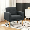 Upholstered Linen Fabric Accent Chair with Stable Rubber Wood Legs-Gray - Gray - Accent Chairs