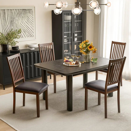 Upholstered Modern Dining Chair Set of 2 with Slanted High Backrest-Brown - Brown - Dining Chairs