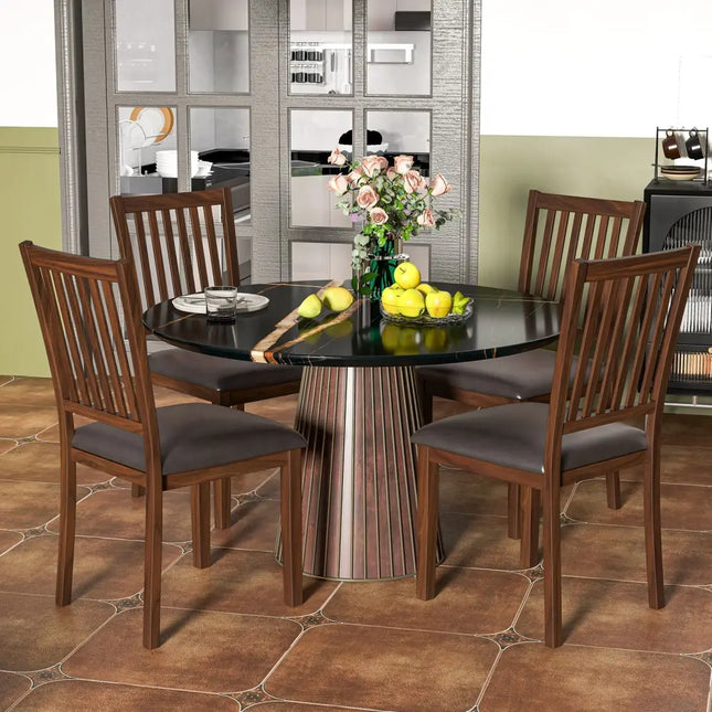 Upholstered Modern Dining Chair Set of 2 with Slanted High Backrest-Brown - Brown - Dining Chairs