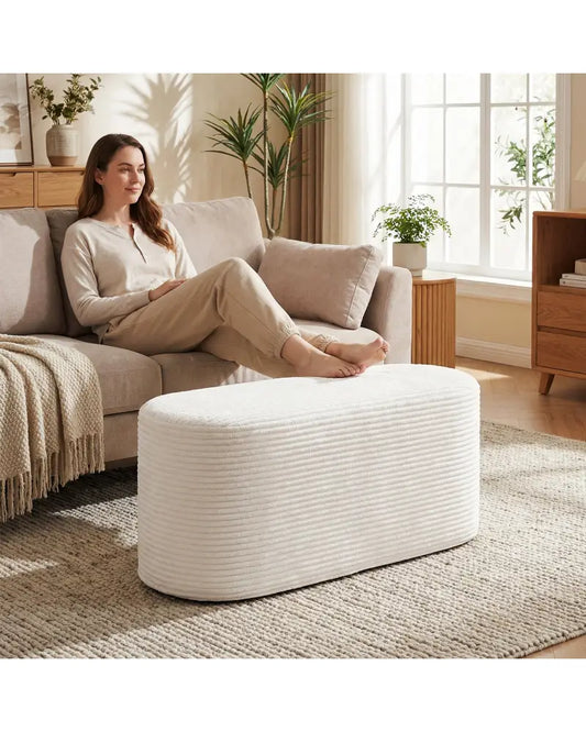 Upholstered Ottoman Bench with High-Density Sponge-Beige - Beige - Ottomans