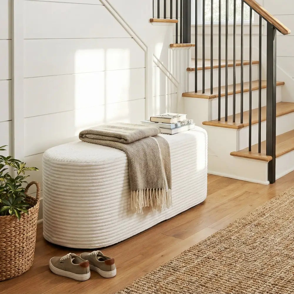 Upholstered Ottoman Bench with High-Density Sponge-Beige - Beige - Ottomans