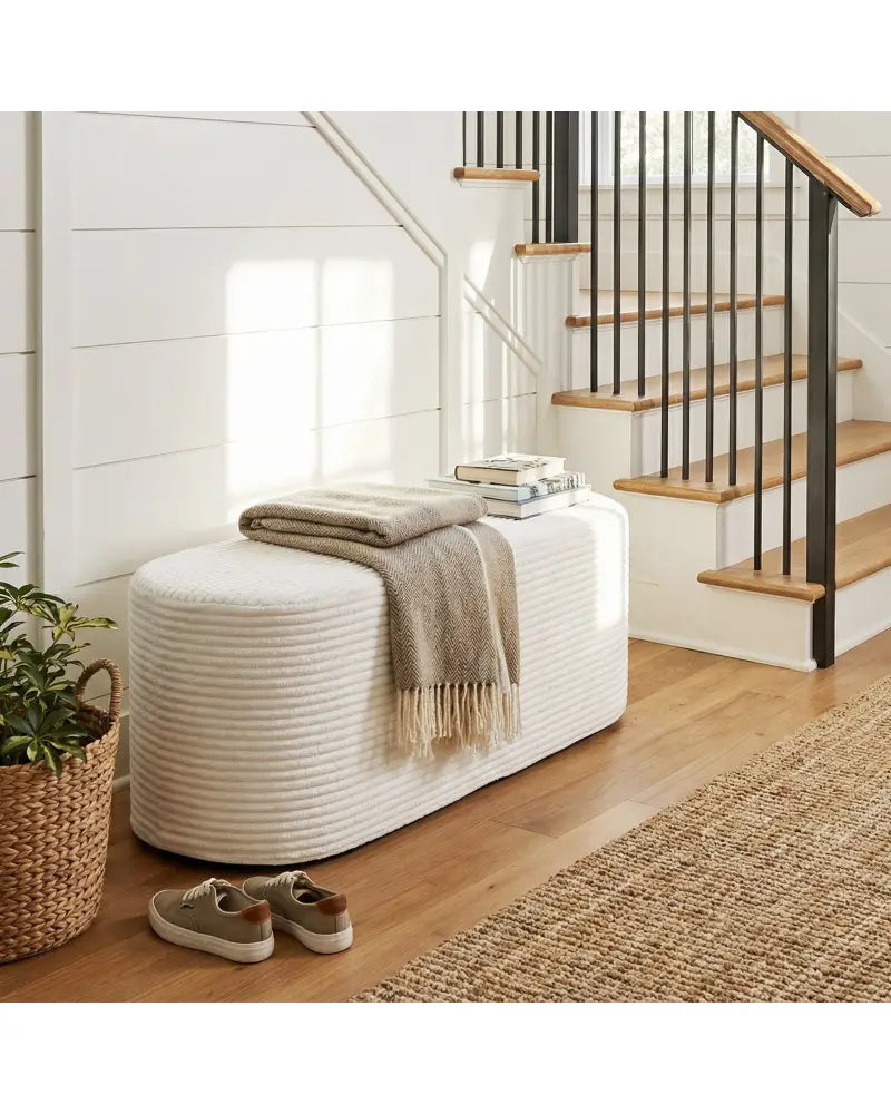 Upholstered Ottoman Bench with High-Density Sponge-Beige - Beige - Ottomans