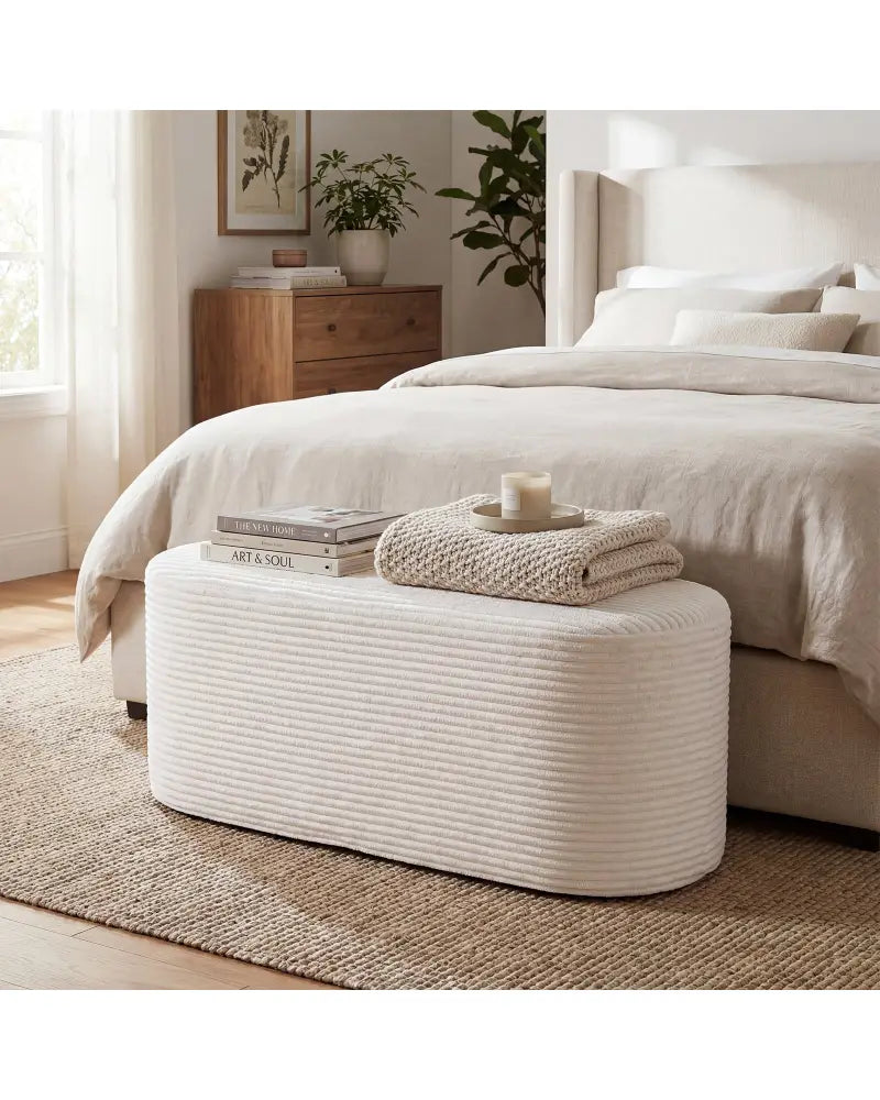 Upholstered Ottoman Bench with High-Density Sponge-Beige - Beige - Ottomans