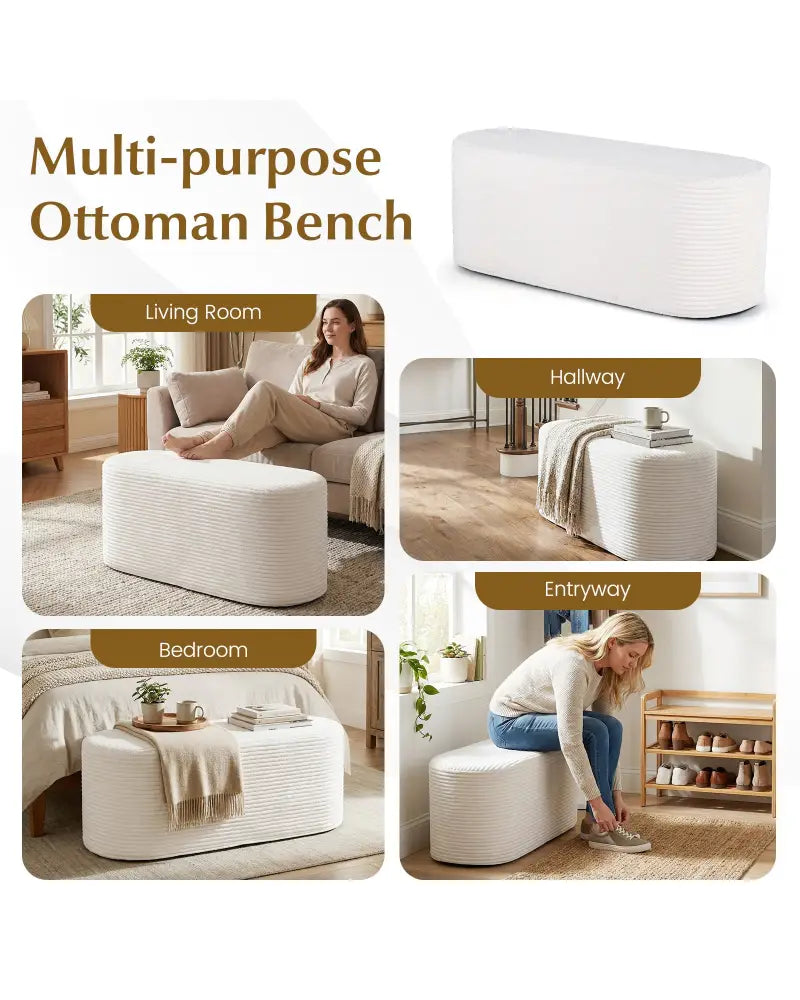 Upholstered Ottoman Bench with High-Density Sponge-Beige - Beige - Ottomans