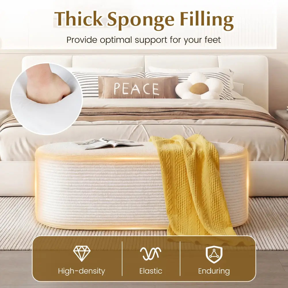 Upholstered Ottoman Bench with High-Density Sponge-Beige - Beige - Ottomans