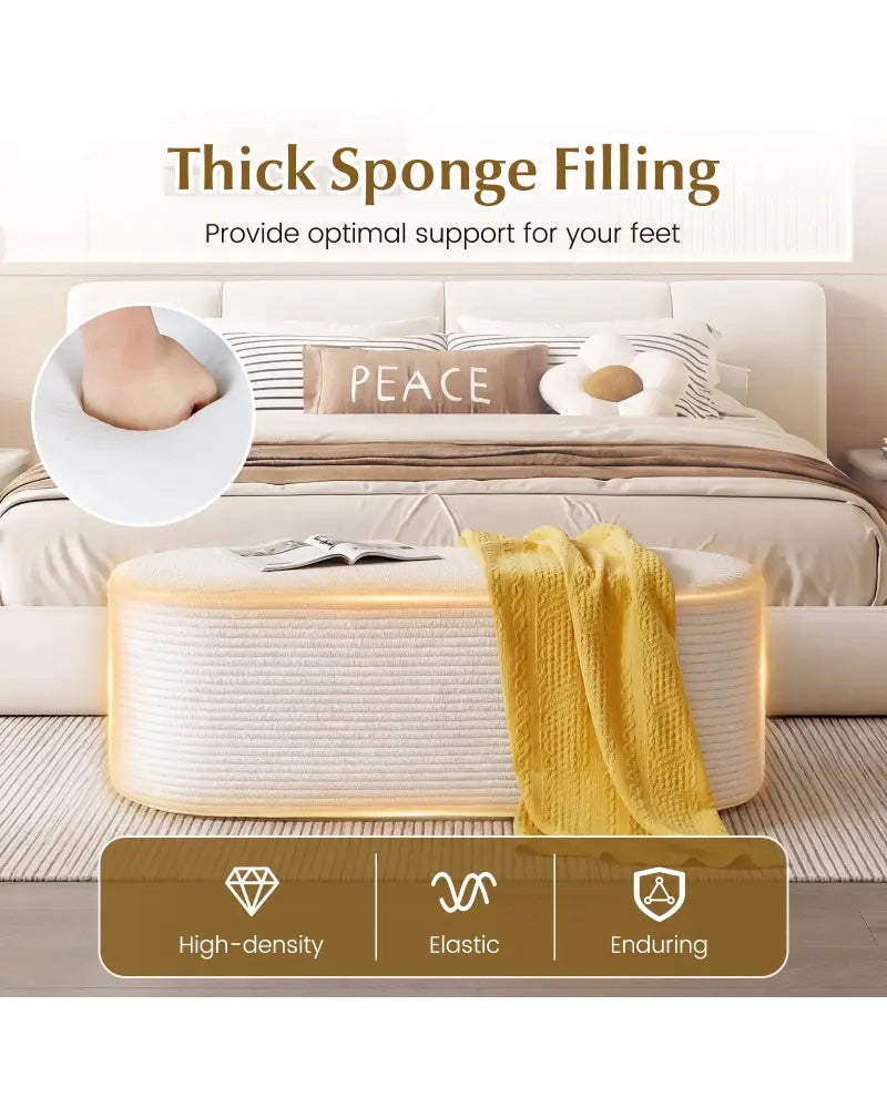 Upholstered Ottoman Bench with High-Density Sponge-Beige - Beige - Ottomans
