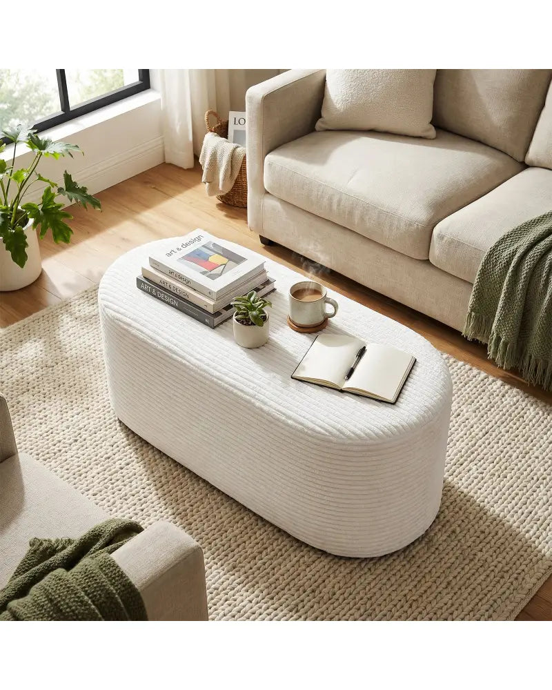 Upholstered Ottoman Bench with High-Density Sponge-Beige - Beige - Ottomans