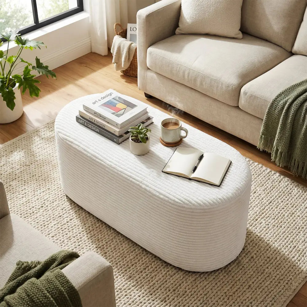 Upholstered Ottoman Bench with High-Density Sponge-Beige - Beige - Ottomans