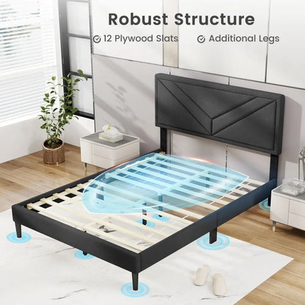 Upholstered Platform Bed with Tufted Headboard and Wooden Slats-Full Size - Gray - Simple Bed Frame