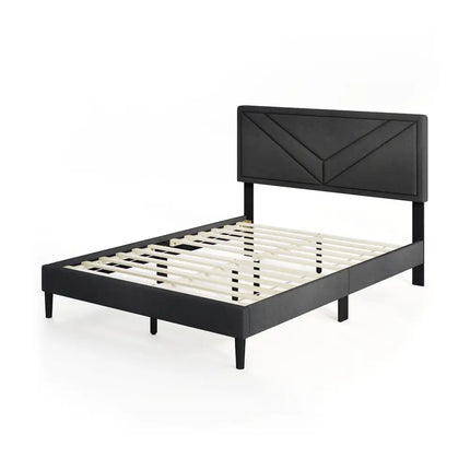 Upholstered Platform Bed with Tufted Headboard and Wooden Slats-Full Size - Gray - Simple Bed Frame