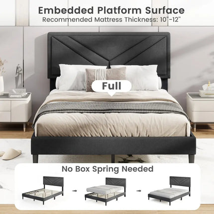 Upholstered Platform Bed with Tufted Headboard and Wooden Slats-Full Size - Gray - Simple Bed Frame