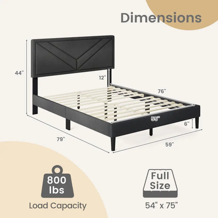 Upholstered Platform Bed with Tufted Headboard and Wooden Slats-Full Size - Gray - Simple Bed Frame