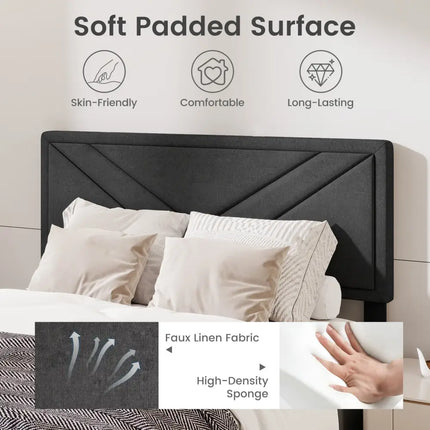 Upholstered Platform Bed with Tufted Headboard and Wooden Slats-Full Size - Gray - Simple Bed Frame