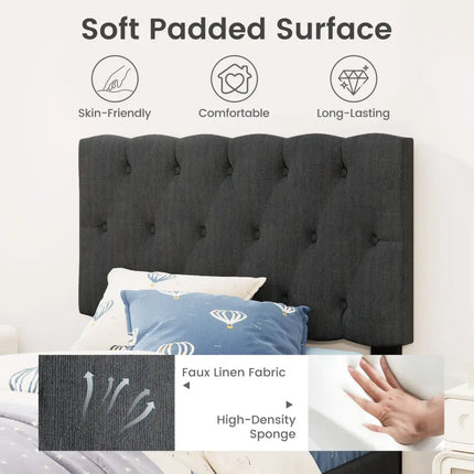 Upholstered Platform Bed with Tufted Headboard and Wooden Slats Gray-Twin Size - Simple Bed Frame