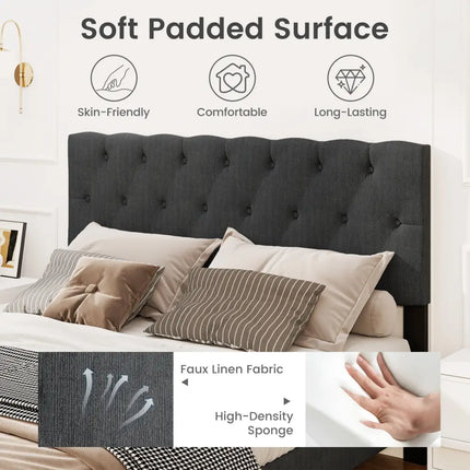 Upholstered Platform Bed with Tufted Headboard and Wooden Slats Gray-Queen Size - Simple Bed Frame