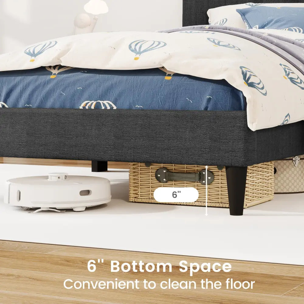 Upholstered Platform Bed with Tufted Headboard and Wooden Slats Gray-Twin Size - Simple Bed Frame