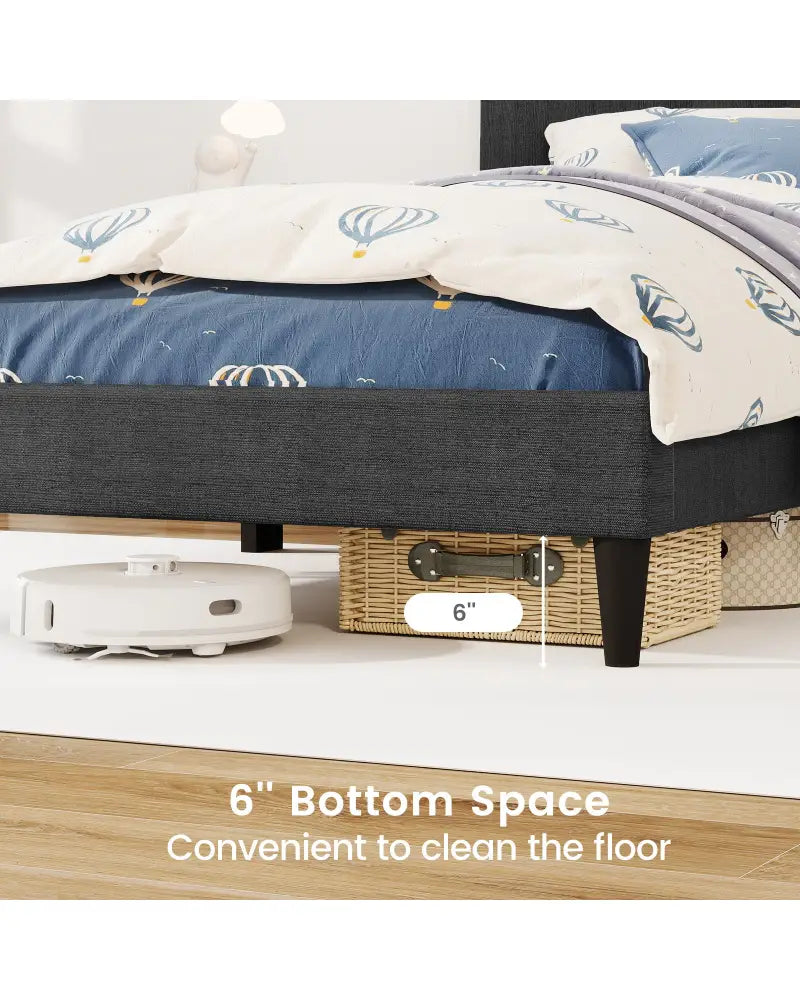 Upholstered Platform Bed with Tufted Headboard and Wooden Slats Gray-Twin Size - Simple Bed Frame