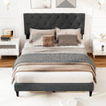 Upholstered Platform Bed with Tufted Headboard and Wooden Slats Gray-Full Size - Simple Bed Frame
