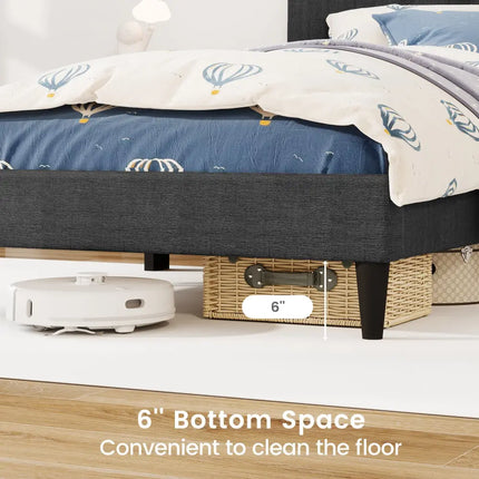Upholstered Platform Bed with Tufted Headboard and Wooden Slats Gray-Twin Size - Simple Bed Frame
