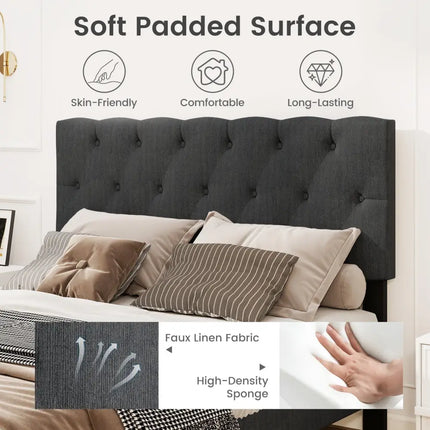 Upholstered Platform Bed with Tufted Headboard and Wooden Slats Gray-Full Size - Simple Bed Frame