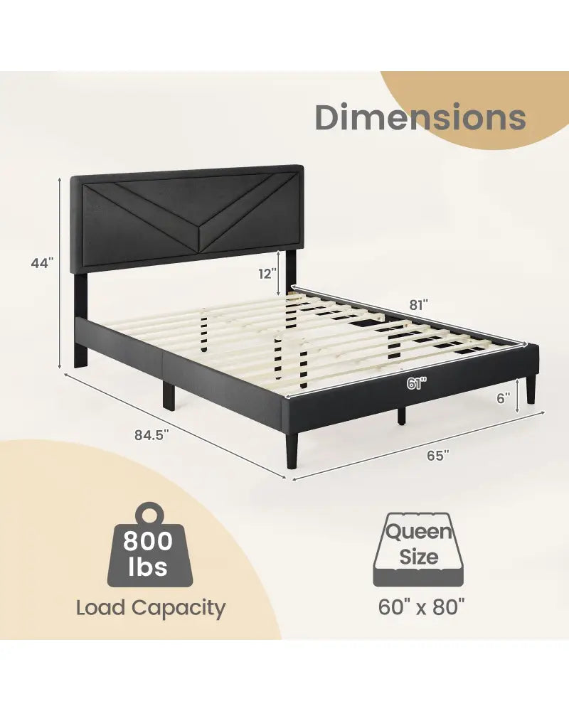 Upholstered Platform Bed with Tufted Headboard and Wooden Slats-Queen Size - Gray - Simple Bed Frame