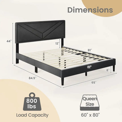 Upholstered Platform Bed with Tufted Headboard and Wooden Slats-Queen Size - Gray - Simple Bed Frame