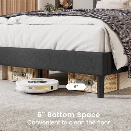 Upholstered Platform Bed with Tufted Headboard and Wooden Slats-Queen Size - Gray - Simple Bed Frame