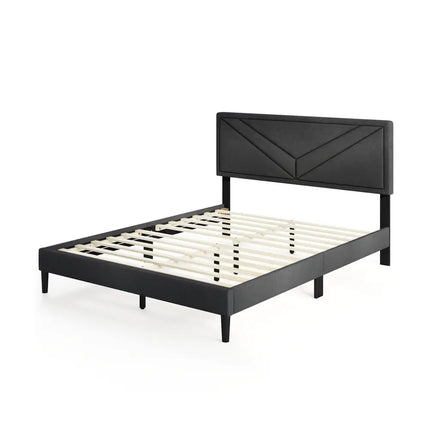 Upholstered Platform Bed with Tufted Headboard and Wooden Slats-Queen Size - Gray - Simple Bed Frame