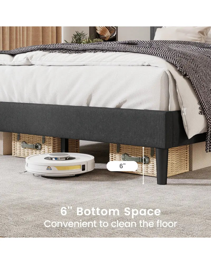 Upholstered Platform Bed with Tufted Headboard and Wooden Slats-Queen Size - Gray - Simple Bed Frame