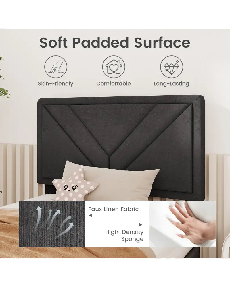 Upholstered Platform Bed with Tufted Headboard and Wooden Slats-Twin Size - Gray - Simple Bed Frame