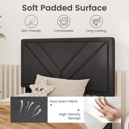 Upholstered Platform Bed with Tufted Headboard and Wooden Slats-Twin Size - Gray - Simple Bed Frame