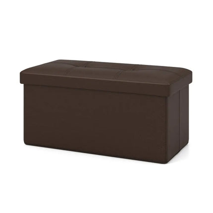 Upholstered Rectangle Footstool with PVC Leather Surface and Storage Function-Brown - Brown - Shoe Racks & Storage