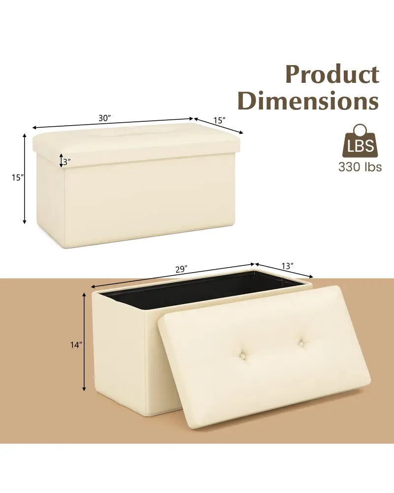 Upholstered Rectangle Footstool with PVC Leather Surface and Storage Function-White - White - Shoe Racks & Storage
