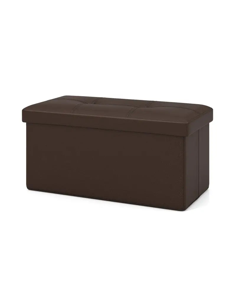 Upholstered Rectangle Footstool with PVC Leather Surface and Storage Function-Brown - Brown - Shoe Racks & Storage