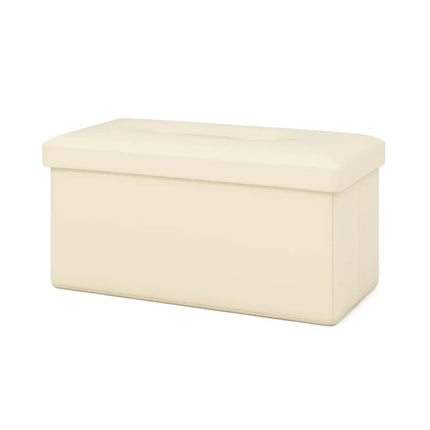 Upholstered Rectangle Footstool with PVC Leather Surface and Storage Function-White - White - Shoe Racks & Storage