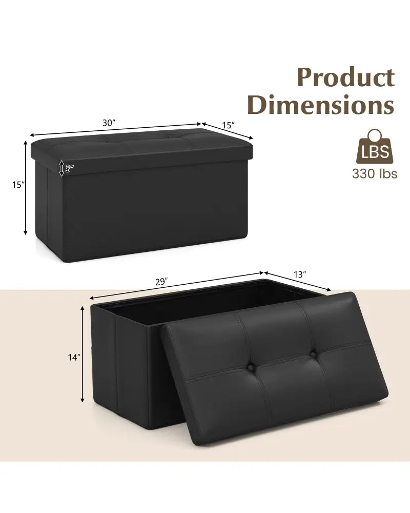 Upholstered Rectangle Footstool with PVC Leather Surface and Storage Function-Black - Black - Shoe Racks & Storage