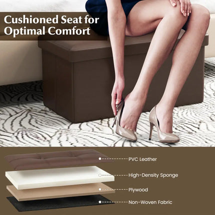 Upholstered Rectangle Footstool with PVC Leather Surface and Storage Function-Brown - Brown - Shoe Racks & Storage
