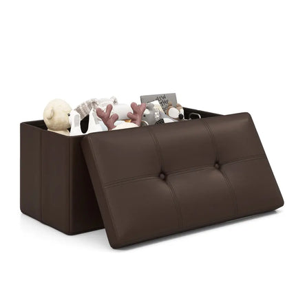 Upholstered Rectangle Footstool with PVC Leather Surface and Storage Function-Brown - Brown - Shoe Racks & Storage