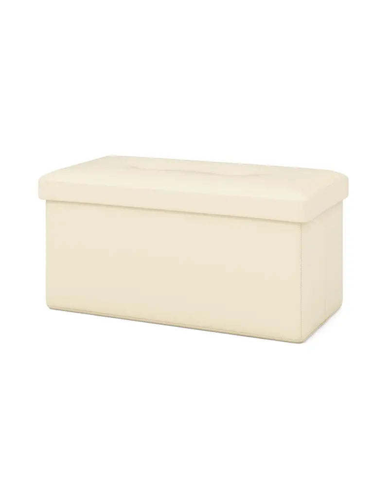 Upholstered Rectangle Footstool with PVC Leather Surface and Storage Function-White - White - Shoe Racks & Storage