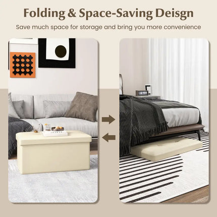 Upholstered Rectangle Footstool with PVC Leather Surface and Storage Function-White - White - Shoe Racks & Storage