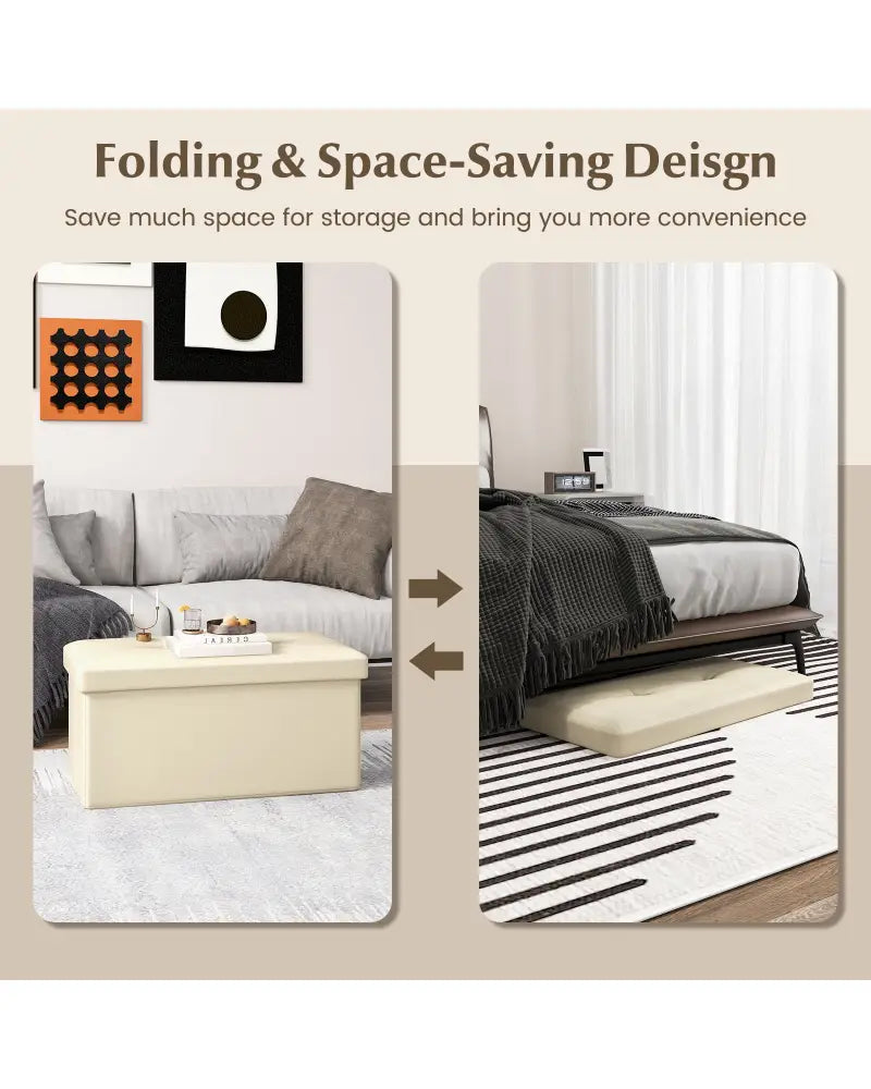 Upholstered Rectangle Footstool with PVC Leather Surface and Storage Function-White - White - Shoe Racks & Storage