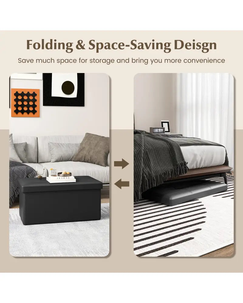 Upholstered Rectangle Footstool with PVC Leather Surface and Storage Function-Black - Black - Shoe Racks & Storage