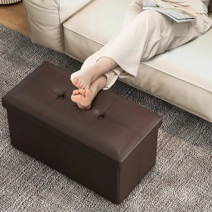 Upholstered Rectangle Footstool with PVC Leather Surface and Storage Function-Brown - Brown - Shoe Racks & Storage
